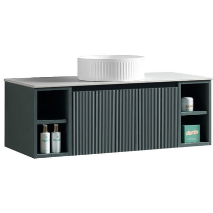 Tailored Flauto Country Oak Wall Hung Vanity Unit with Side Storage & Stone Top 1000 mm