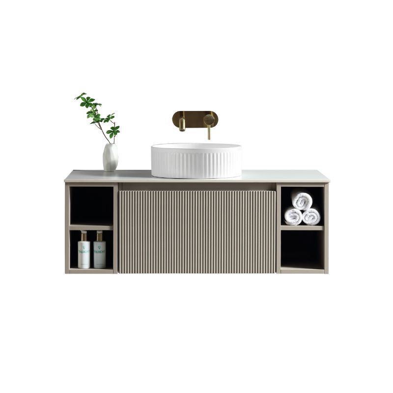 Tailored Flauto Country Oak Wall Hung Vanity Unit with Side Storage & Stone Top 1000 mm