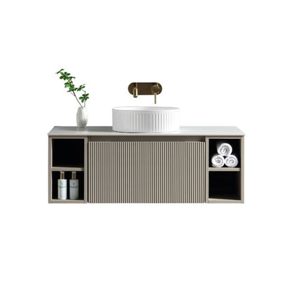 Tailored Flauto Country Oak Wall Hung Vanity Unit with Side Storage & Stone Top 1000 mm