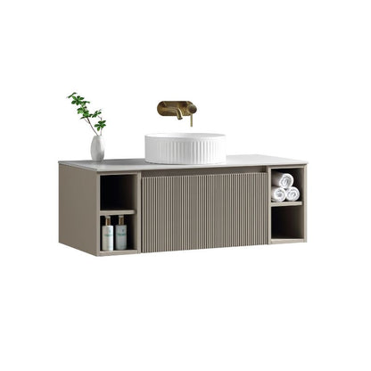 Tailored Flauto Country Oak Wall Hung Vanity Unit with Side Storage & Stone Top 1000 mm
