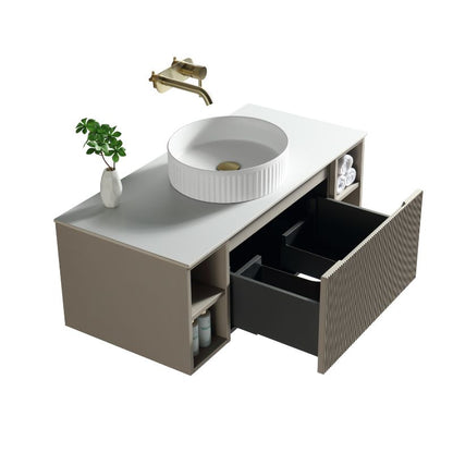 Tailored Flauto Country Oak Wall Hung Vanity Unit with Side Storage & Stone Top 1000 mm
