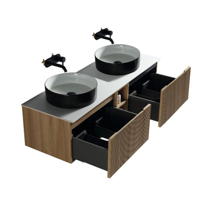 Tailored Flauto Wall Hung Double Vanity Unit with Storage & Stone Top 1400 mm