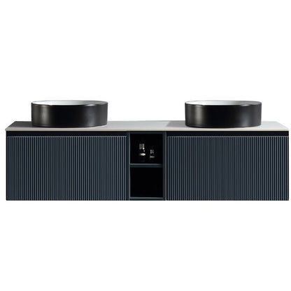 Tailored Flauto Wall Hung Double Vanity Unit with Storage & Stone Top 1400 mm