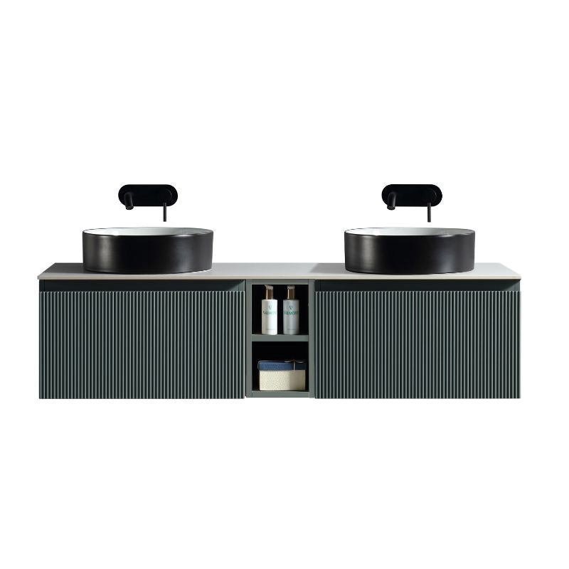 Tailored Flauto Wall Hung Double Vanity Unit with Storage & Stone Top 1400 mm