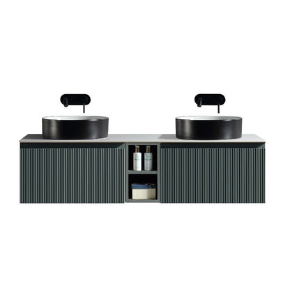 Tailored Flauto Wall Hung Double Vanity Unit with Storage & Stone Top 1400 mm