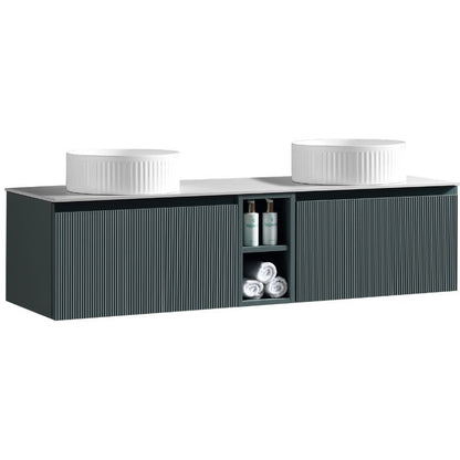 Tailored Flauto Wall Hung Double Vanity Unit with Storage & Stone Top 1400 mm
