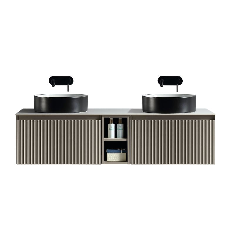 Tailored Flauto Wall Hung Double Vanity Unit with Storage & Stone Top 1400 mm