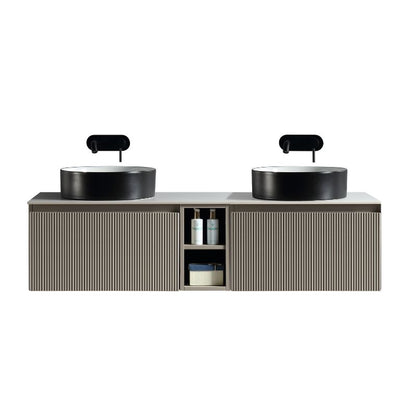 Tailored Flauto Wall Hung Double Vanity Unit with Storage & Stone Top 1400 mm