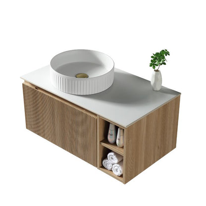 Tailored Flauto Wall Hung Vanity Unit With Left Storage & Stone Top