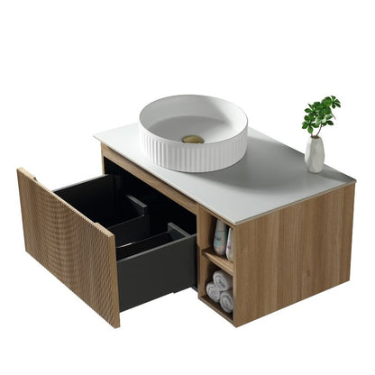 Tailored Flauto Wall Hung Vanity Unit With Left Storage & Stone Top