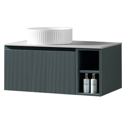 Tailored Flauto Wall Hung Vanity Unit With Left Storage & Stone Top