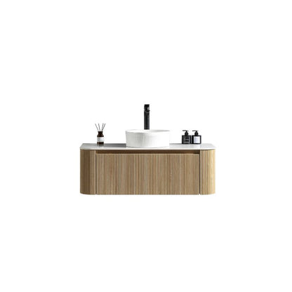 Tailored Flauto Wall Hung Curved Corner Vanity Unit with Stone Top
