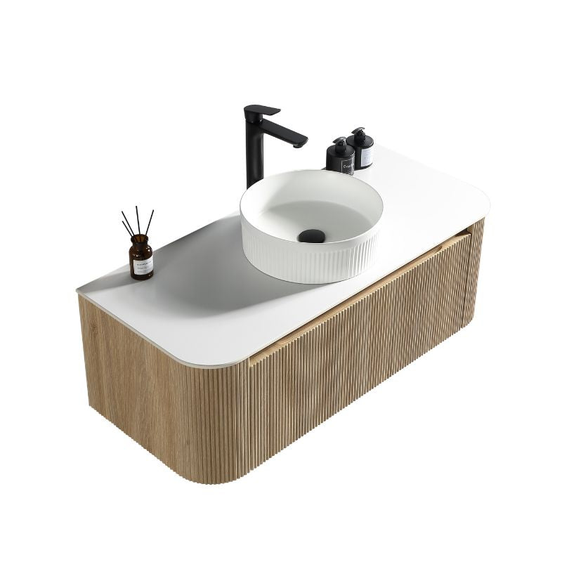 Tailored Flauto Wall Hung Curved Corner Vanity Unit with Stone Top