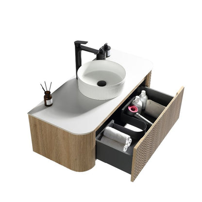 Tailored Flauto Wall Hung Curved Corner Vanity Unit with Stone Top