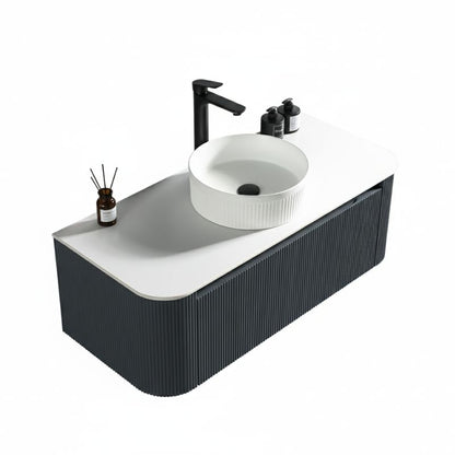 Tailored Flauto Wall Hung Curved Corner Vanity Unit with Stone Top