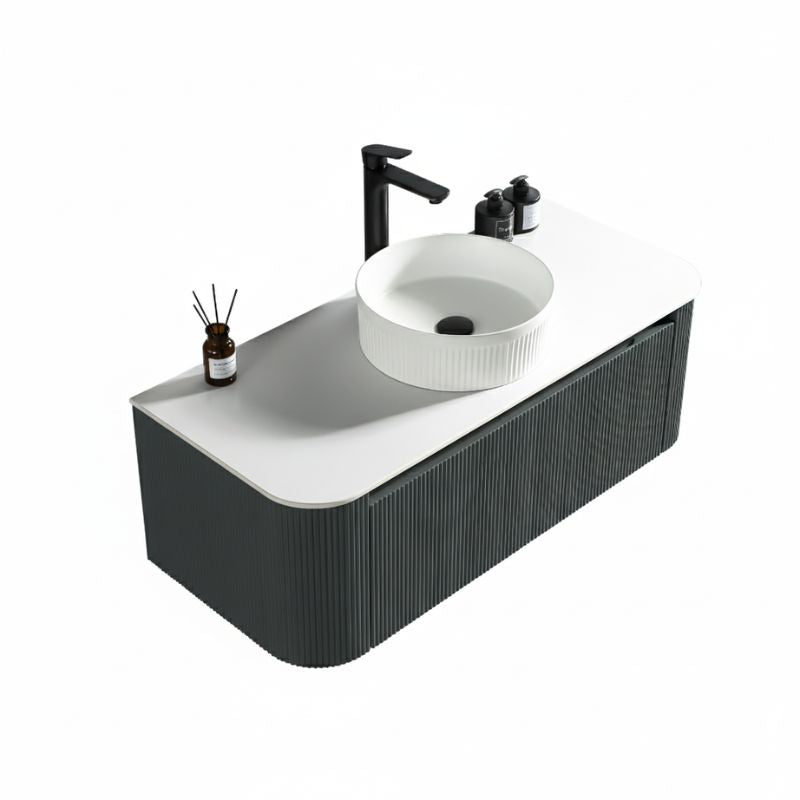 Tailored Flauto Wall Hung Curved Corner Vanity Unit with Stone Top