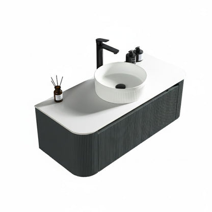 Tailored Flauto Wall Hung Curved Corner Vanity Unit with Stone Top
