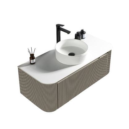 Tailored Flauto Wall Hung Curved Corner Vanity Unit with Stone Top