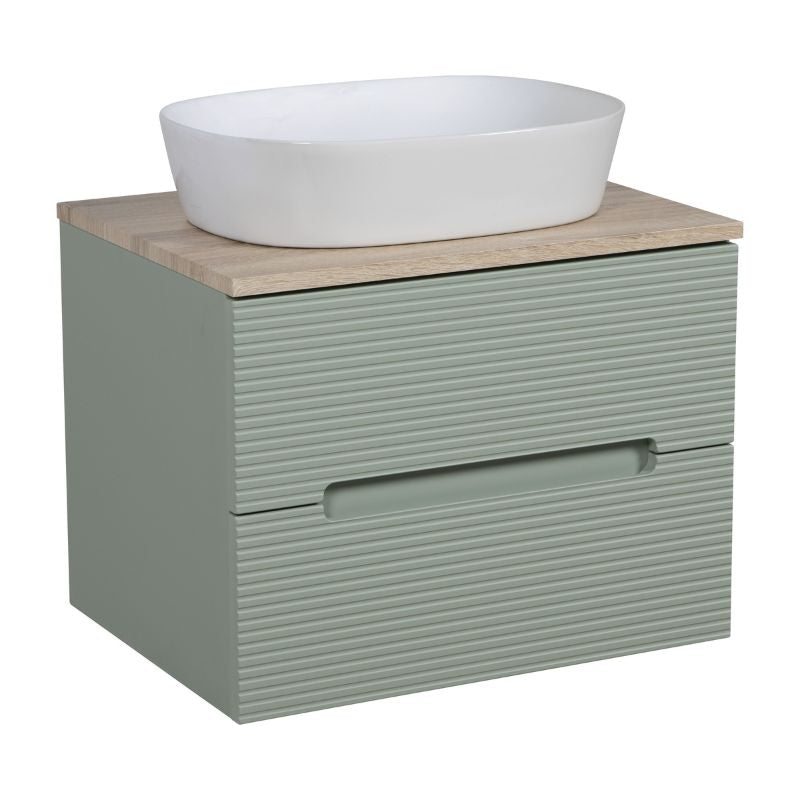 Tailored Monza Plus Fluted Wall Hung Vanity Unit with Counter Top Aloe Green/Country Oak