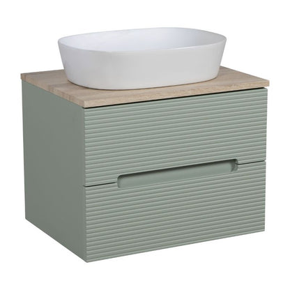 Tailored Monza Plus Fluted Wall Hung Vanity Unit with Counter Top Aloe Green/Country Oak