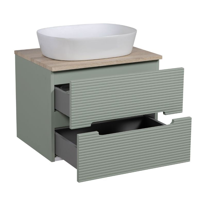 Tailored Monza Plus Fluted Wall Hung Vanity Unit with Counter Top Aloe Green/Country Oak
