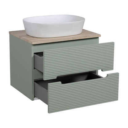 Tailored Monza Plus Fluted Wall Hung Vanity Unit with Counter Top Aloe Green/Country Oak