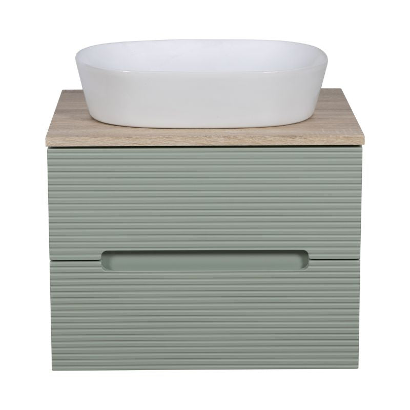 Tailored Monza Plus Fluted Wall Hung Vanity Unit with Counter Top Aloe Green/Country Oak