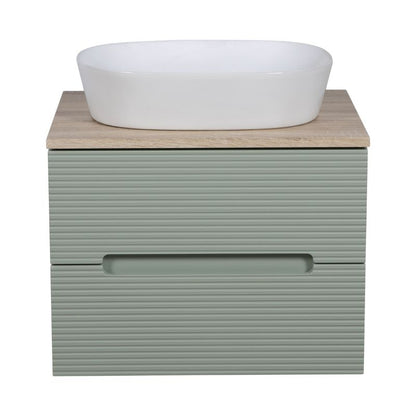 Tailored Monza Plus Fluted Wall Hung Vanity Unit with Counter Top Aloe Green/Country Oak