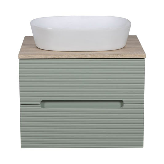 Tailored Monza Plus Fluted Wall Hung Vanity Unit with Counter Top Aloe Green/Country Oak