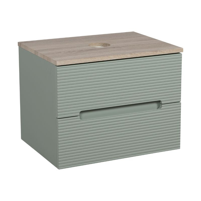 Tailored Monza Plus Fluted Wall Hung Vanity Unit with Counter Top Aloe Green/Country Oak