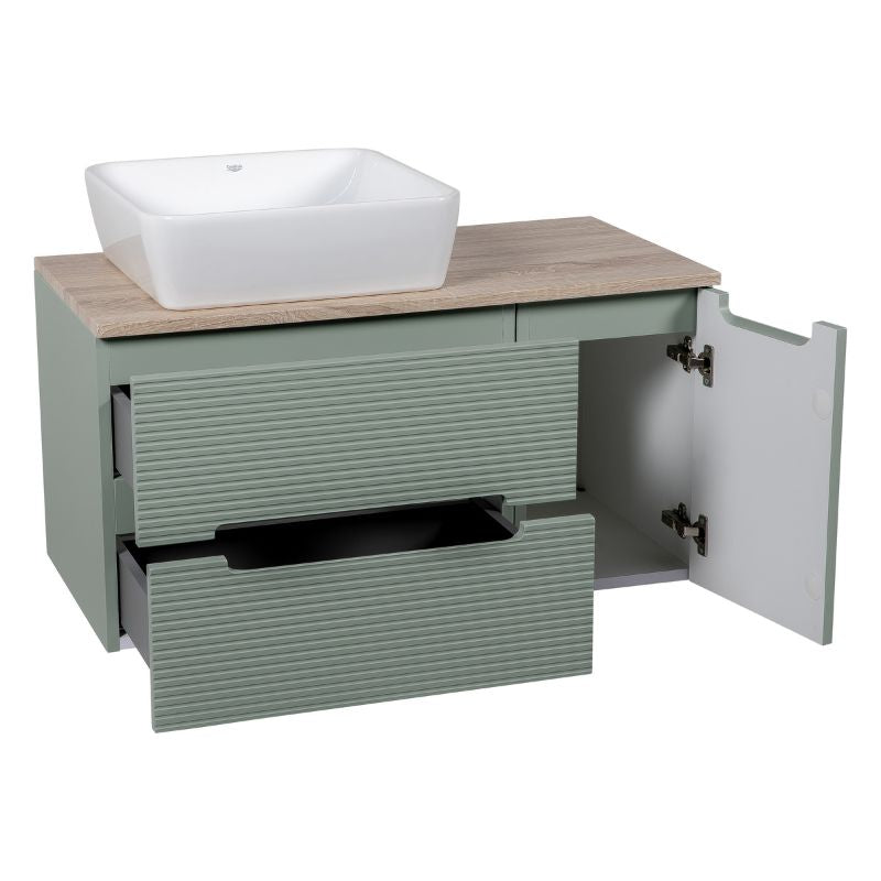 Tailored Monza Plus Fluted Wall Hung Vanity Unit with Side Cabinet & Counter Top