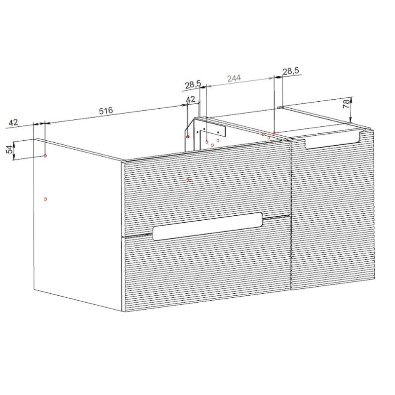 Tailored Monza Plus Fluted Wall Hung Vanity Unit with Side Cabinet & Counter Top Technical Drawings