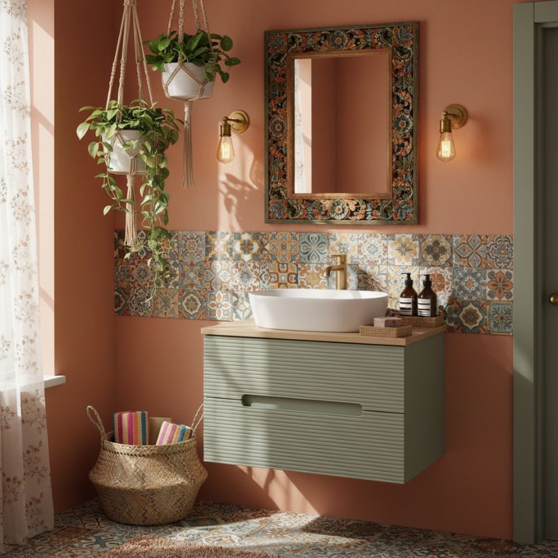 Tailored Monza Plus Fluted Wall Hung Vanity Unit With Counter Top Aloe Green