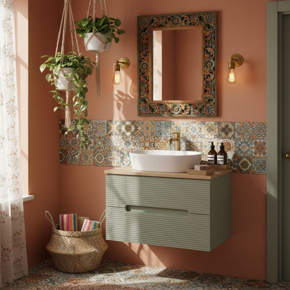 Tailored Monza Plus Fluted Wall Hung Vanity Unit With Counter Top Aloe Green