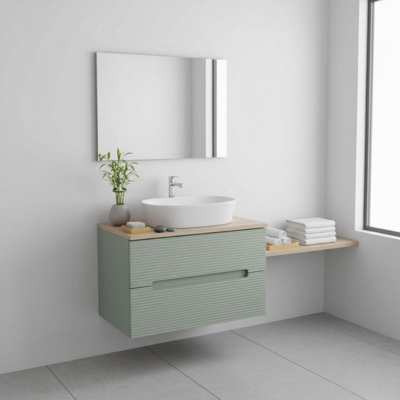 Tailored Monza Plus Fluted Wall Hung Vanity Unit With Counter Top Aloe Green