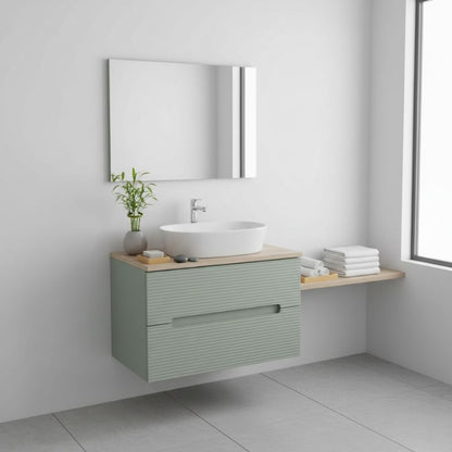 Tailored Monza Plus Fluted Wall Hung Vanity Unit With Counter Top Aloe Green