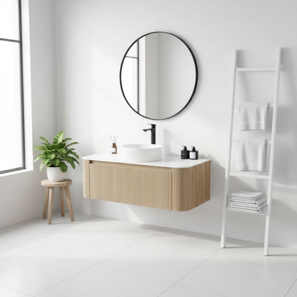 Tailored Flauto Wall Hung Curved Corner Vanity Unit with Stone Top – 1070 mm