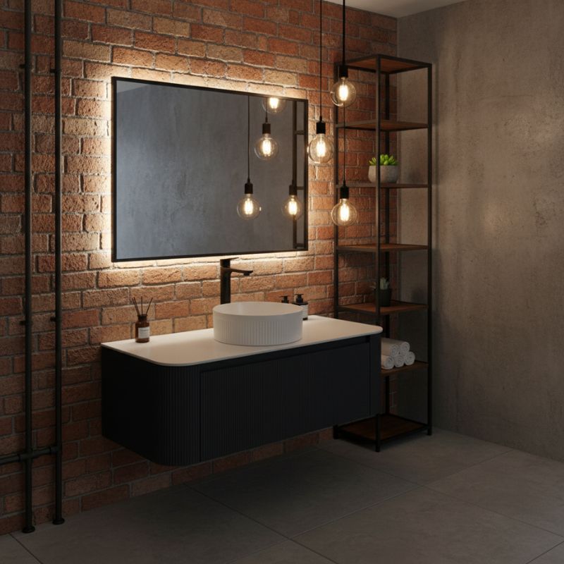Tailored Flauto Wall Hung Curved Corner Vanity Unit with Stone Top – 1070 mm