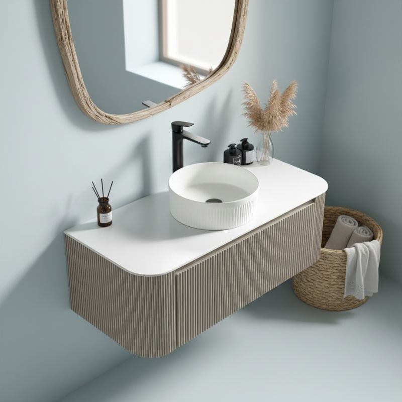 Tailored Flauto Wall Hung Curved Corner Vanity Unit with Stone Top – 1070 mm