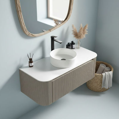 Tailored Flauto Wall Hung Curved Corner Vanity Unit with Stone Top – 1070 mm