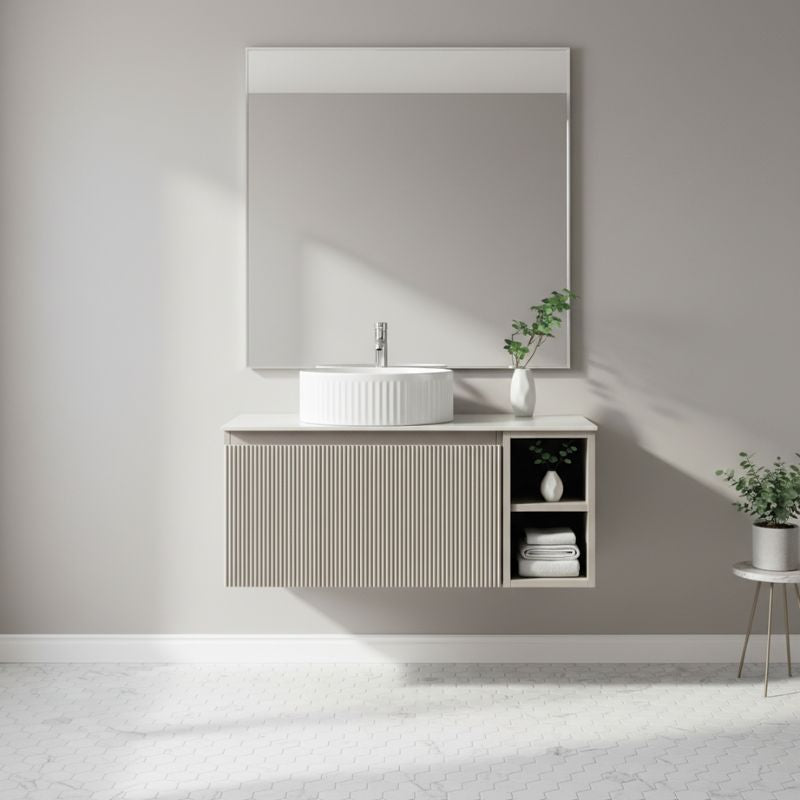 Tailored Flauto Wall Hung Vanity Unit With Left Storage & Stone Top 