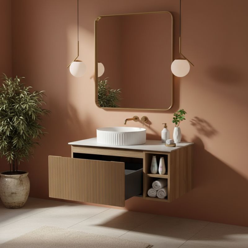 Tailored Flauto Wall Hung Vanity Unit With Left Storage & Stone Top 