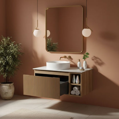 Tailored Flauto Wall Hung Vanity Unit With Left Storage & Stone Top 