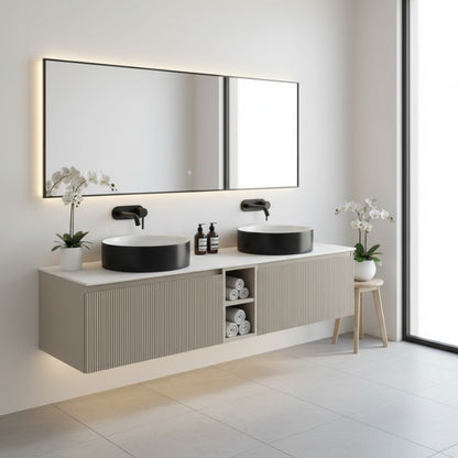Tailored Flauto Wall Hung Double Vanity Unit With Storage & Stone Top