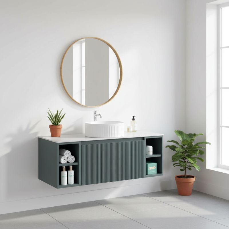 Tailored Flauto Country Oak Wall Hung Vanity Unit Side Storage & Stone Top 1000 mm