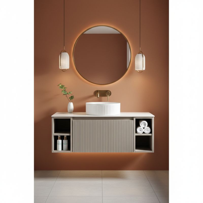 Tailored Flauto Country Oak Wall Hung Vanity Unit Side Storage & Stone Top 1000 mm