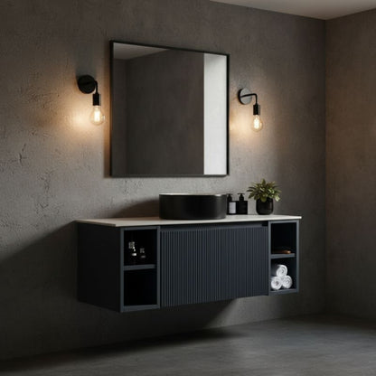 Tailored Flauto Country Oak Wall Hung Vanity Unit Side Storage & Stone Top 1000 mm