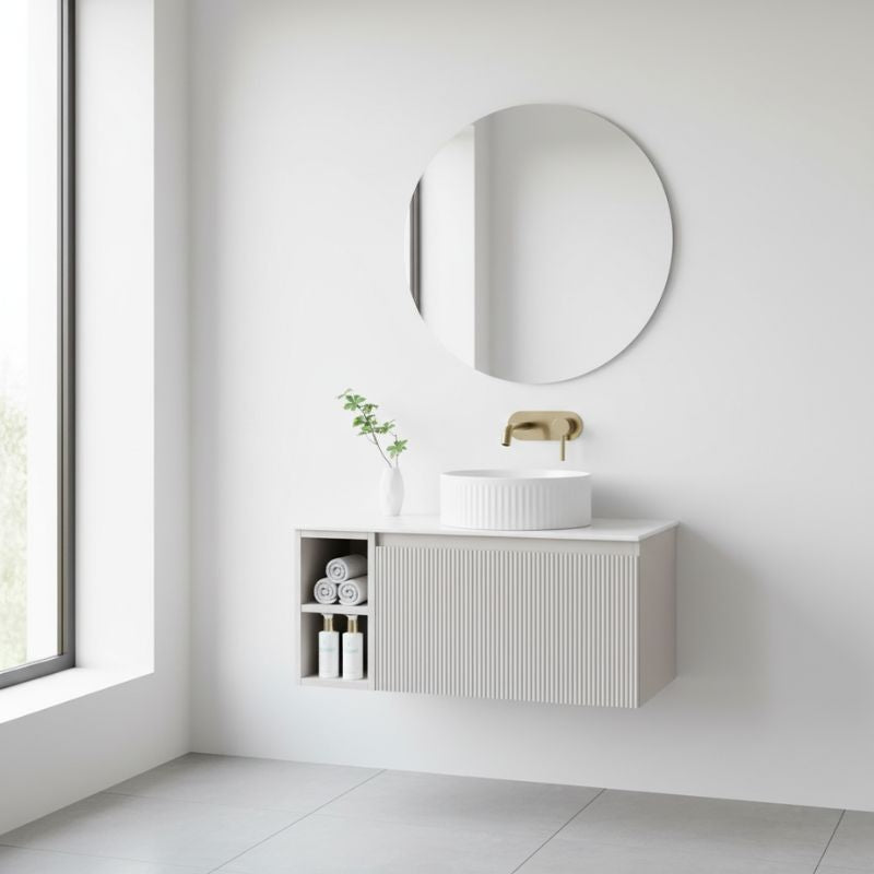 Tailored Flauto Wall Hung Vanity Unit With Side Storage & Sintered Stone Top 800 mm