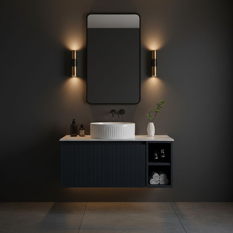 Tailored Flauto Wall Hung Vanity Unit With Side Storage & Sintered Stone Top 800 mm
