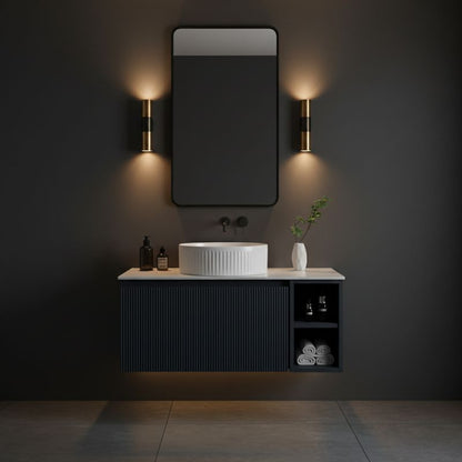 Tailored Flauto Wall Hung Vanity Unit With Side Storage & Sintered Stone Top 800 mm